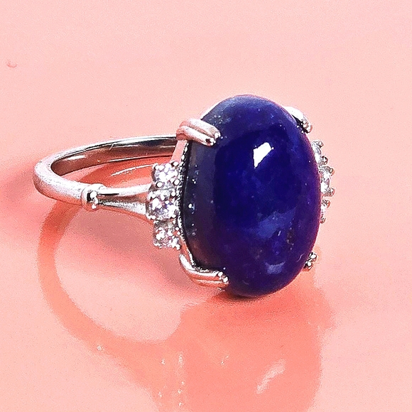 Natural Lapis Lazuli & CZ 925 Sterling Silver Ring - Picture 3 of 9